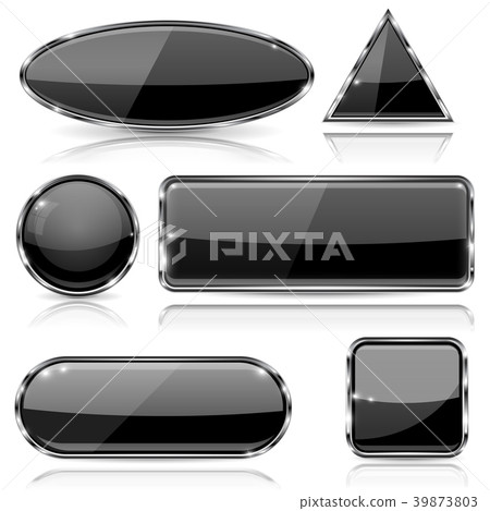 Black glass buttons with chrome frame. Geometric 39873803