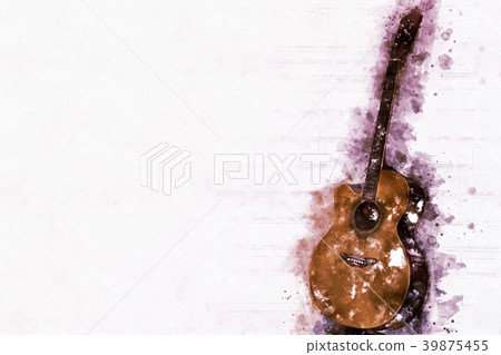 Abstract Acoustic Guitar on Watercolor painting. Abstract Acoustic Guitar on Watercolor painting. 39875455