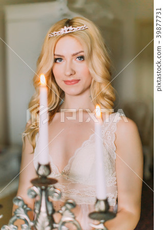 Portrait of sexy blonde bride in white underwear Portrait of sexy blonde bride in white underwear 39877731