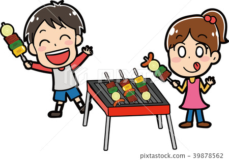 做烤肉的孩子例證材料 39878562