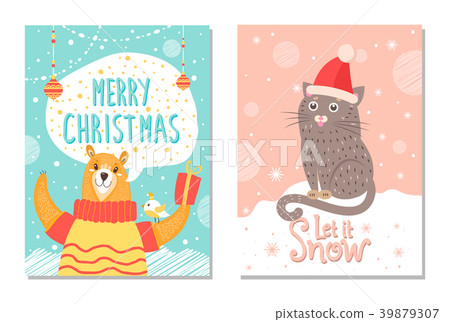 Let it Snow Poster with Bear Gift Box Cat in Hat Let it Snow Poster with Bear Gift Box Cat in Hat 39879307