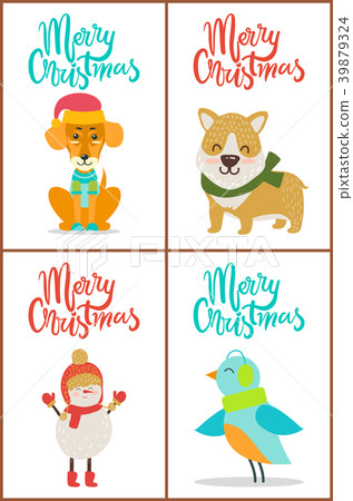 Merry Christmas Collection Dog Snowman Bird Puppy Merry Christmas Collection Dog Snowman Bird Puppy 39879324