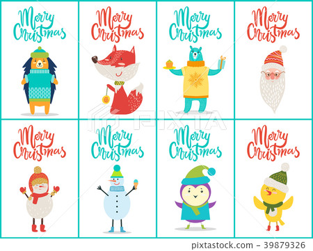 Merry Christmas Placards Set Vector Illustration 39879326