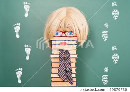 Funny education idea with happy woman teacher Funny education idea with happy woman teacher 39879786
