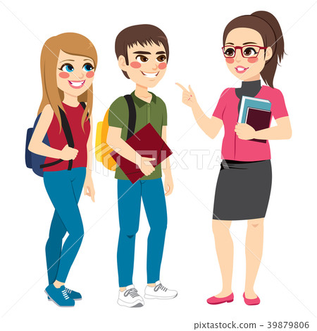 Teacher Talking With Students Standing 39879806