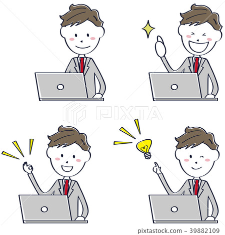 可愛的線描英俊的男人電腦操作4集正面 39882109