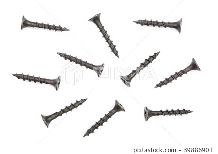 black screws isolated on white background closeup 39886901