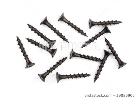 black screws isolated on white background closeup black screws isolated on white background closeup 39886905