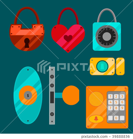 Different house door lock icons set vector safety - Stock Illustration ...