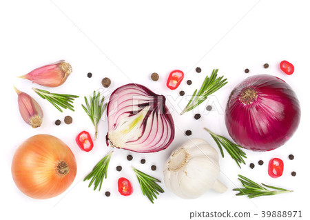 red onions, garlic with rosemary and peppercorns red onions, garlic with rosemary and peppercorns 39888971