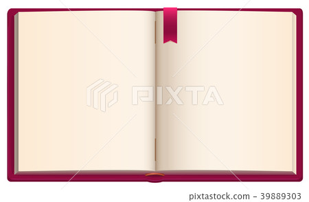 Open blank book with red ribbon bookmark 39889303