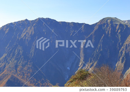 Tanigawadake Ichino Kurasawa rock wall seen from the top of Shirage Gate in autumn Tanigawadake Ichino Kurasawa rock wall seen from the top of Shirage Gate in autumn 39889763