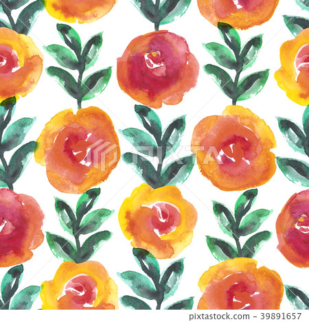 Bright floral seamless design with watercolor - Stock Illustration ...
