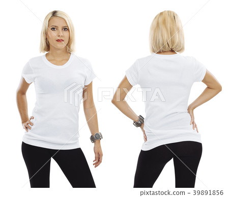 Sexy blond woman with blank white shirt 39891856