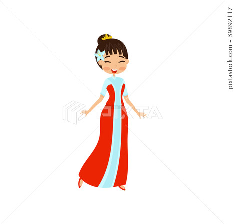 Beautiful little oriental princess in red dress Beautiful little oriental princess in red dress 39892117