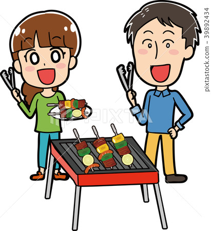做烤肉的夫婦例證材料 39892434
