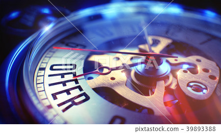 Offer - Text on Vintage Pocket Clock. 3D Render. Offer - Text on Vintage Pocket Clock. 3D Render. 39893388
