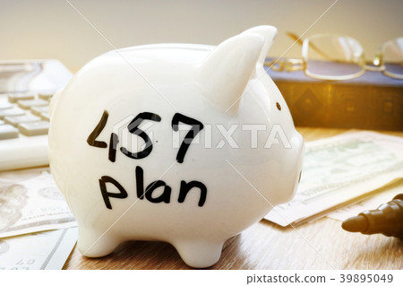 Retirement plan. 457 plan written on piggy bank. 39895049