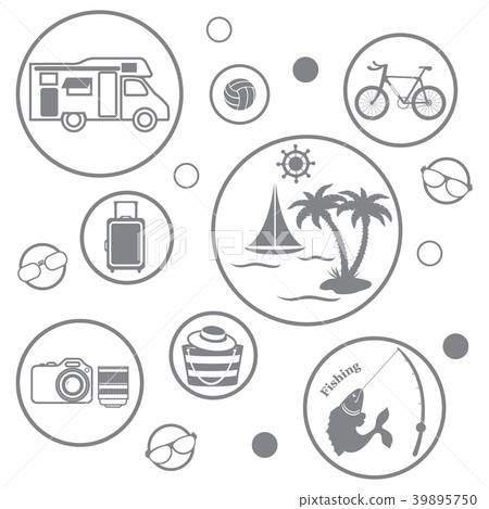 Set of stylized icons of traveler equipment and 39895750