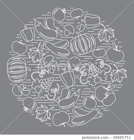 Set of autumn seasonal fruits and vegetables in Set of autumn seasonal fruits and vegetables in 39895751