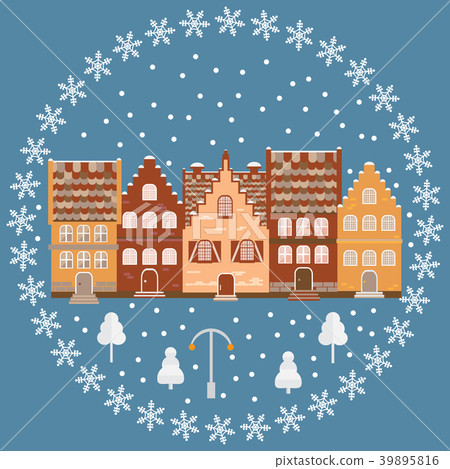 Vector illustration houses in the snow - Stock Illustration [39895816 ...