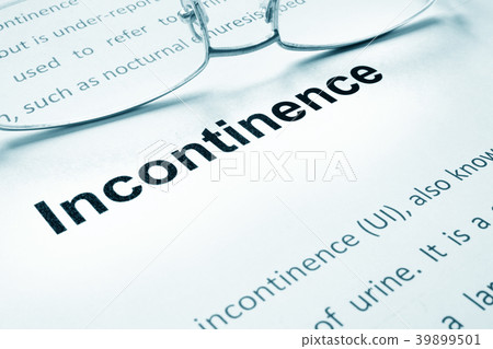 Incontinence sign on a paper and glasses. Incontinence sign on a paper and glasses. 39899501