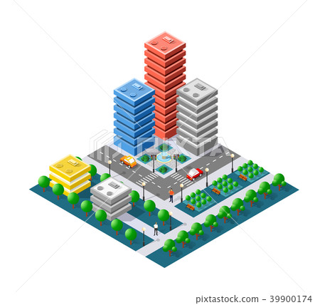 Colorful 3D isometric city - Stock Illustration [39900174] - PIXTA