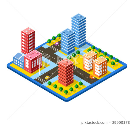 Colorful 3D isometric city - Stock Illustration [39900378] - PIXTA