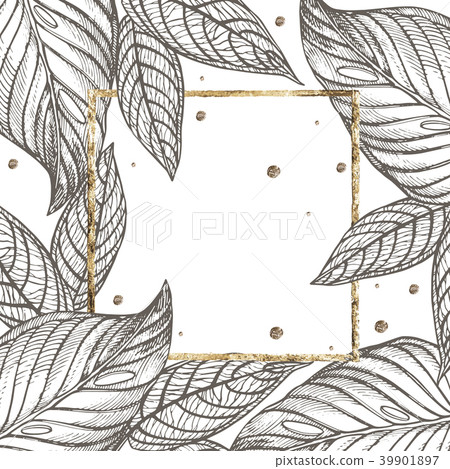 Summer tropical leaves vector design with gold - Stock Illustration ...