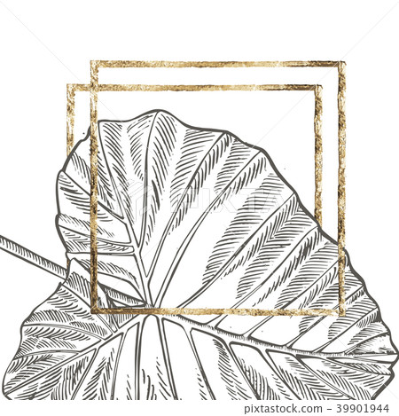 Summer tropical leaves vector design with gold 39901944