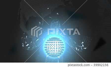 Conceptual abstract man. Connected lines, dots 39902156