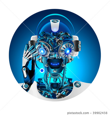 Robot Face With Headphone And Microphone Answering Stock Illustration