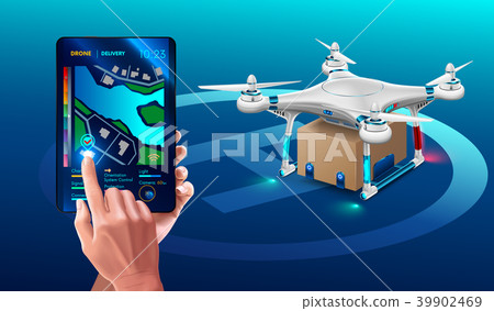 Postal Drone Landed with carton box Package 39902469