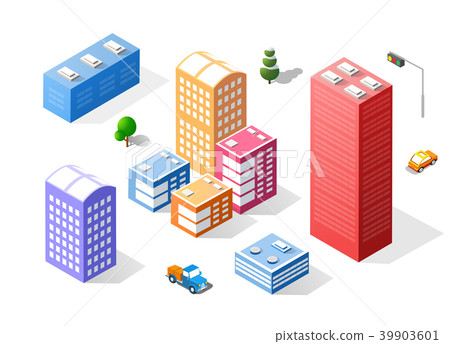 Colorful 3D isometric city - Stock Illustration [39903601] - PIXTA