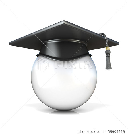 White ball with graduation cap, front view White ball with graduation cap, front view 39904319
