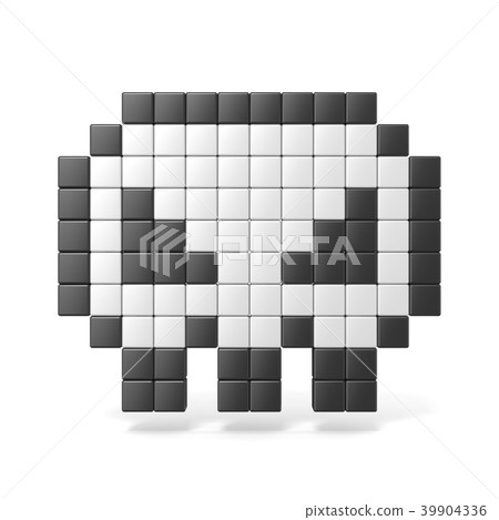 Pixelated 8bit skull icon. Front view. 3D Pixelated 8bit skull icon. Front view. 3D 39904336