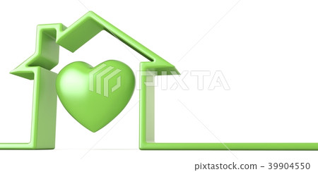 Heart in house made of green line 3D Heart in house made of green line 3D 39904550