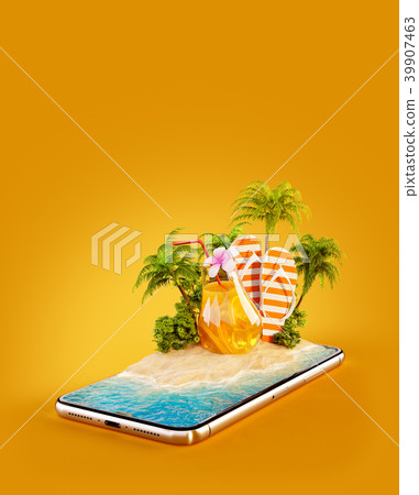 Unusual 3d illustration of a tropical island  39907463