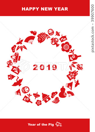 New Year's card illustration of 2019 year of the dog New Year's card illustration of 2019 year of the dog 39907600