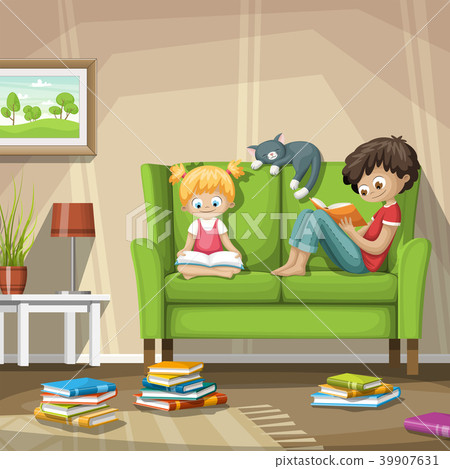 Two Children Reading Are Reading Books. 39907631