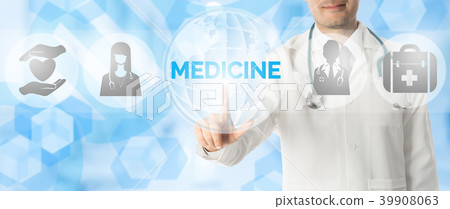 Doctor Points at MEDICINE with Medical Icons 39908063
