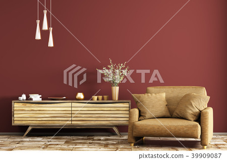 Interior with wooden dresser and armchair 3d Interior with wooden dresser and armchair 3d 39909087