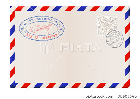 Blank envelope with stamp and air mail postmark 39909569
