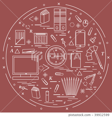 Set of different office objects arranged in a 39912599