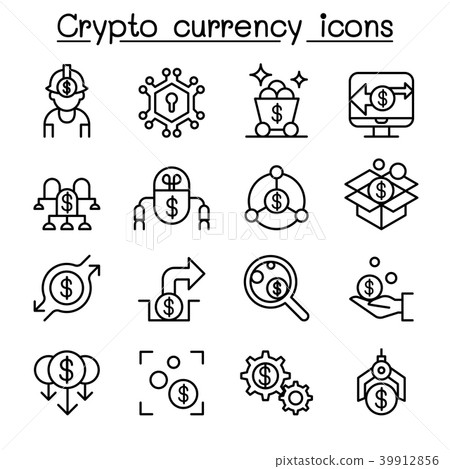 Cryptocurrency & Fintech icon set in thin line - Stock Illustration ...