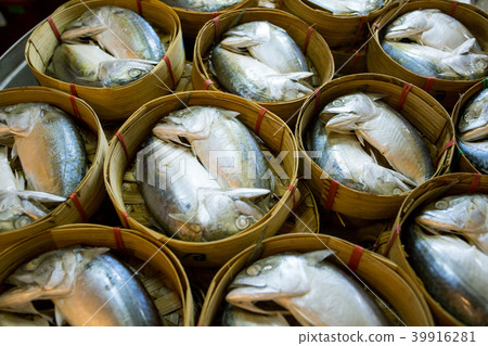 Baskets of mackerel fish in Thai street markets Baskets of mackerel fish in Thai street markets 39916281