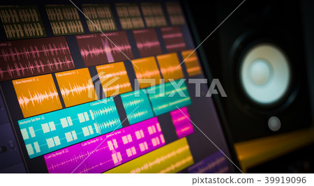 colorful digital waveform on computer monitor 39919096