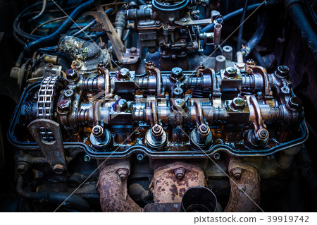 old & grunge car engine inside view 39919742