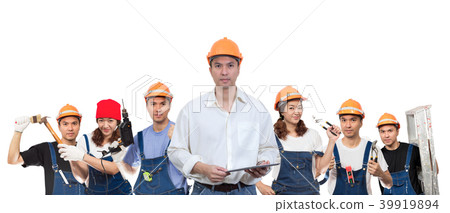 Asian architect with workers. Home improvement Asian architect with workers. Home improvement 39919894