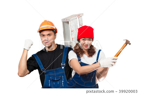 funny happy asian couple with repairing tools funny happy asian couple with repairing tools 39920003